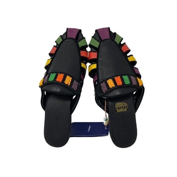 NWOB FARM Rio Sz 8 Rainbow Beaded Mule Vegan Tropical Vacation Boho - Picture 4 of 12